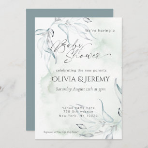 Invitation Baby shower d'aquarelle rustique Eucalyptus Foilia