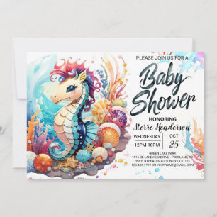Invitation Baby shower d'aquarelle Seahorse Kisses