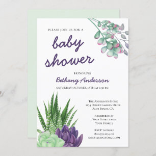 Invitation Baby shower d'aquarelle Succulents et Aloe Vera