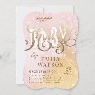 Invitation Baby shower d'aquarelle Surprise Girl Gold Foil