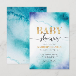 Invitation Baby shower d'aquarelle turquoise