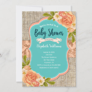 Invitation Baby shower d'aquarelle Turquoise Burlap
