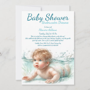 Invitation Baby shower d'aquarelle Underwater Dreams
