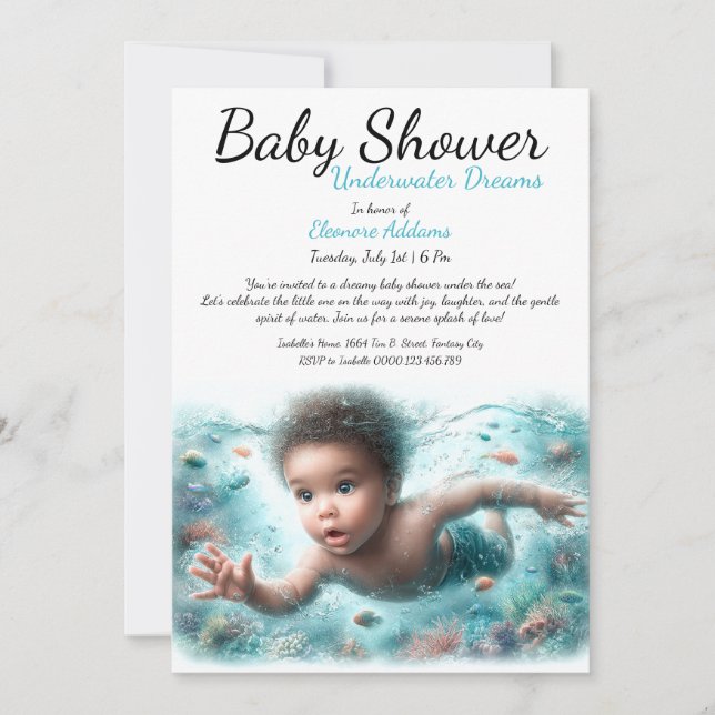 Invitation Baby shower d'aquarelle Underwater Dreams (Devant)