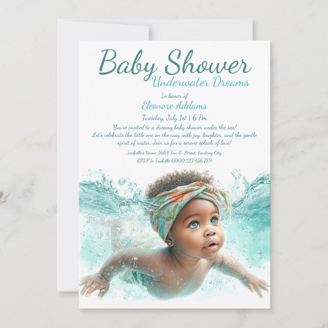 Invitation Baby shower d'aquarelle Underwater Dreams (Devant)