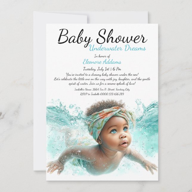Invitation Baby shower d'aquarelle Underwater Dreams (Devant)