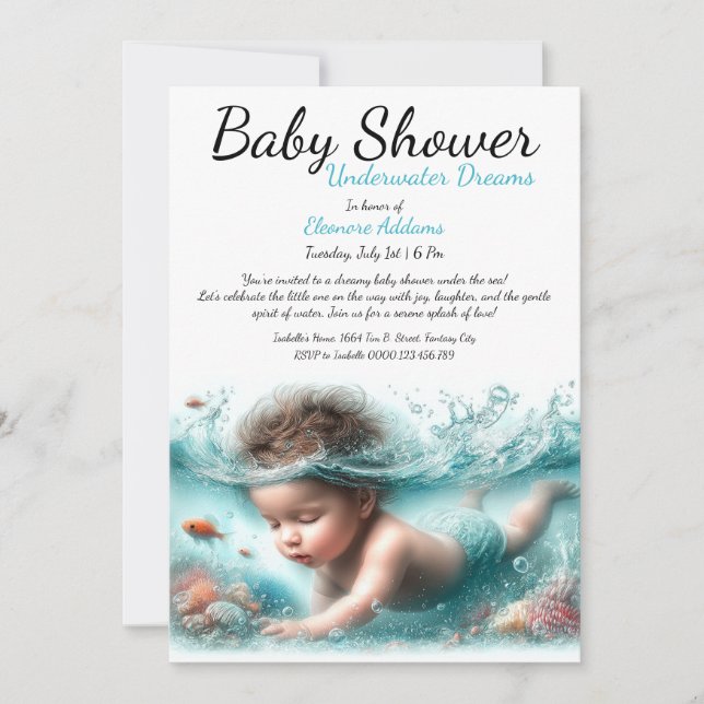 Invitation Baby shower d'aquarelle Underwater Dreams (Devant)