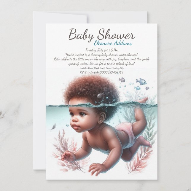 Invitation Baby shower d'aquarelle Underwater Dreams (Devant)