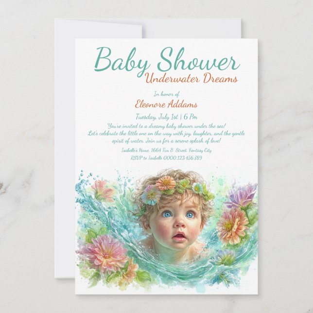 Invitation Baby shower d'aquarelle Underwater Dreams (Devant)