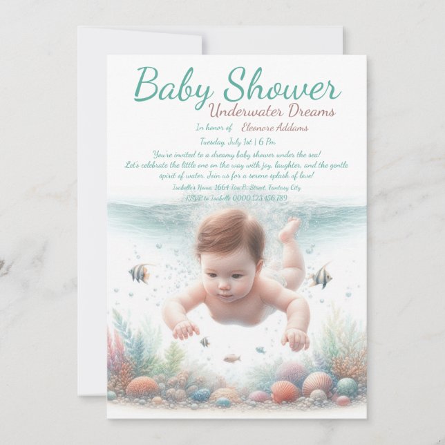 Invitation Baby shower d'aquarelle Underwater Dreams (Devant)