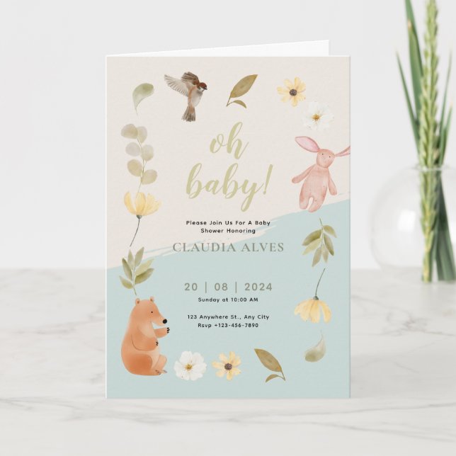 Invitation Baby shower d'aquarelle vert crème honoré plié (Devant)