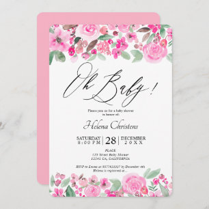 Invitation Baby shower d'aquarelle vert rose