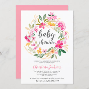 Invitation Baby shower d'aquarelle vert rose