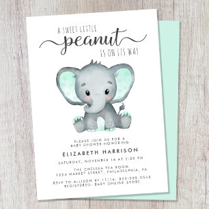 Invitation Baby shower d'aquarelle verte à la menthe éléphant