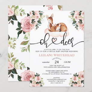 Invitation Baby shower d'aquarelle virtuelle Oh Deer Floral