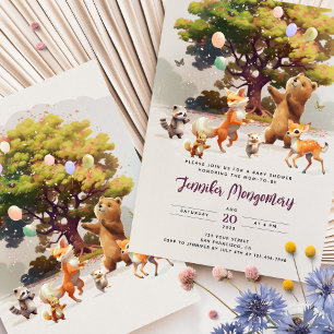 Invitation Baby shower d'aquarelle Whimsland Woodland Friends