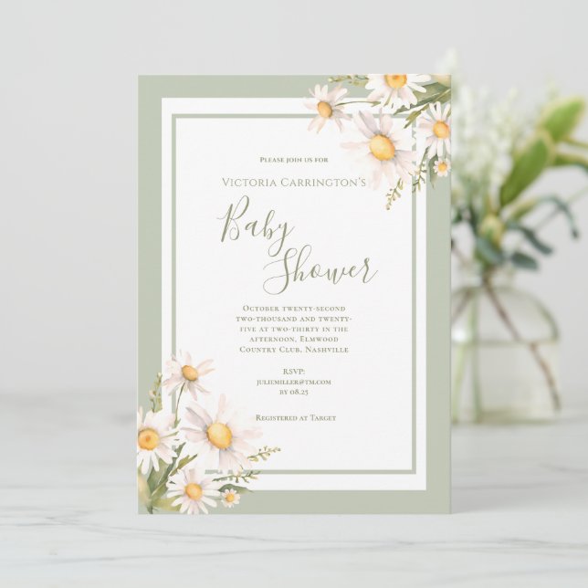 Invitation Baby shower d'aquarelle White Daisies (Debout devant)