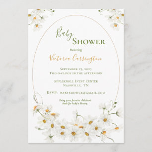 Invitation Baby shower d'aquarelle White Daisies