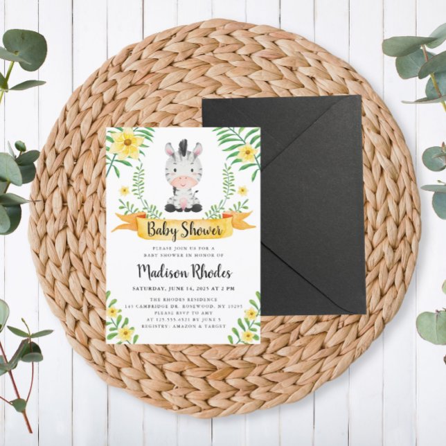 Invitation Baby shower d'aquarelle Zebra Safari (Créateur téléchargé)