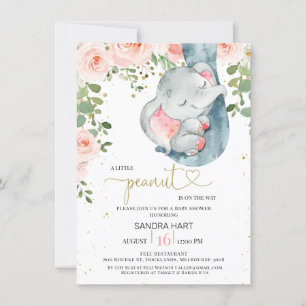 Invitation Baby shower d'arachide rose Floral Elephant Girls
