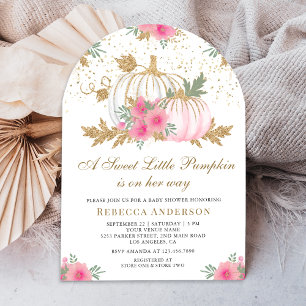Invitation Baby shower d'arc Citrouille rose et or