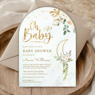 Invitation Baby shower d'arc de lune d'ivoire d'or vert Sage