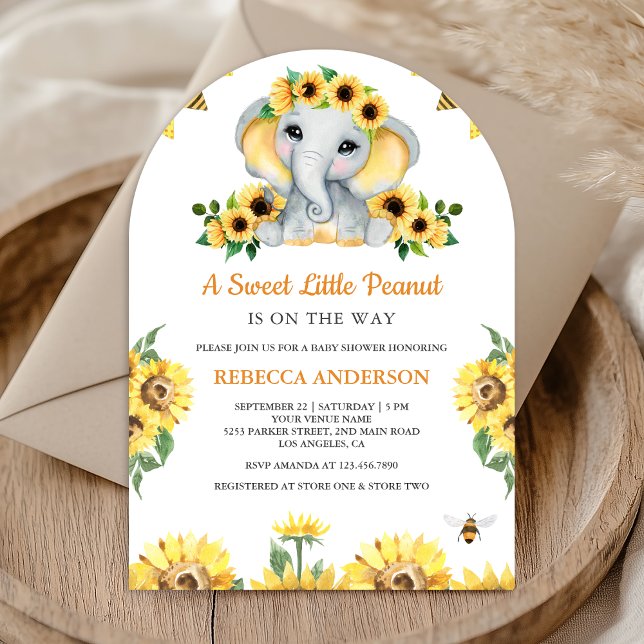 Invitation Baby shower d'arc éléphant de tournesol rustique (Créateur téléchargé)