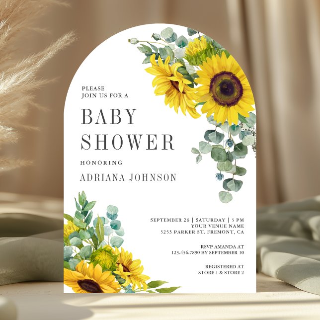 Invitation Baby shower d'arc Feuille de Sunflowers Eucalyptus (Créateur téléchargé)