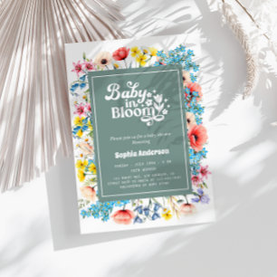 Invitation Baby shower d'arc floral - Bébé en fleurs Sage ver