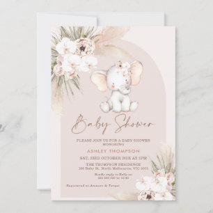 Invitation Baby shower d'arc floral de Boho Eléphant mignon