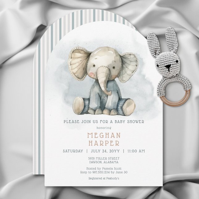 Invitation Baby shower d'arc rayé bleu éléphant (Elephant Blue Striped Arch Baby Shower Invitation)