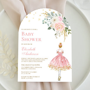 Invitation Baby shower d'arc rose et or floral Ballerina