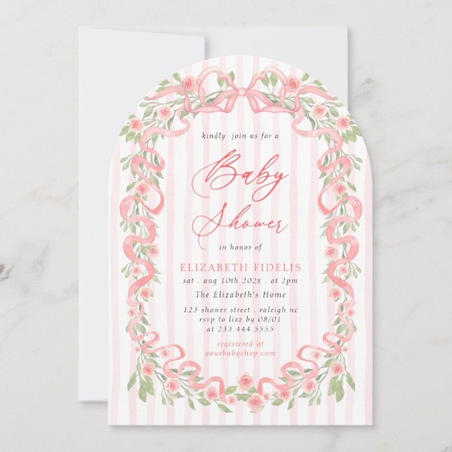 Invitation Baby shower d'arc Rose moderne rose Bow (Devant)
