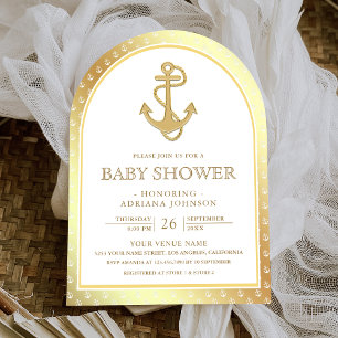 Invitation Baby shower d'arche d'Ancre blanche et or nautique