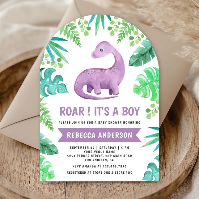 Invitation Baby shower d'arche de dinosaure bleu et violet mo (Créateur téléchargé)