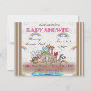 Invitation Baby shower d'arche de Noé Rose