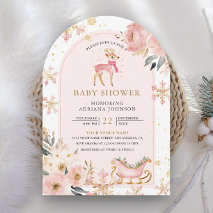 Invitation Baby shower d'arche de Pink Deer Winter Wonderland