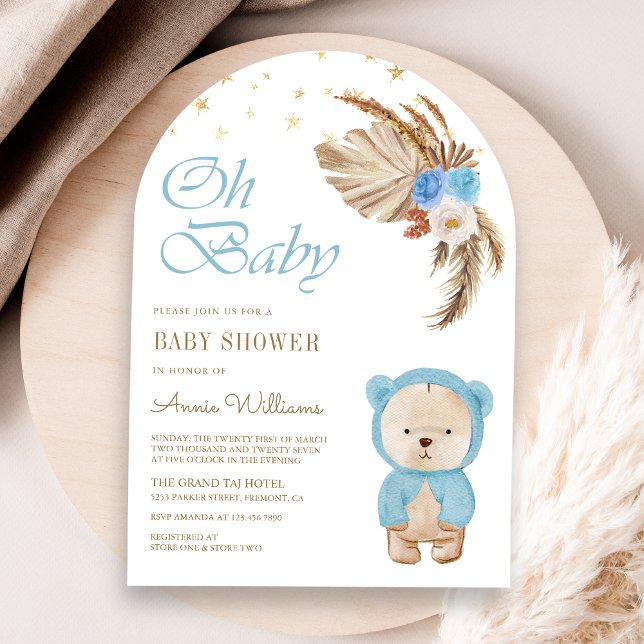 Invitation Baby shower d'arche d'ours en peluche bleu Floral  (Créateur téléchargé)