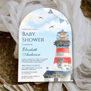Invitation Baby shower d'arche marine du phare d'aquarelle