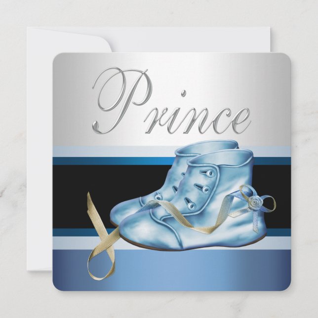Invitation Baby shower d'argent et de prince bleu (Devant)