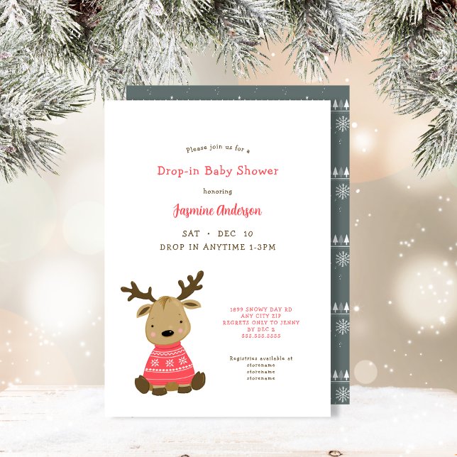 Invitation Baby shower d'arrivée de cerfs de bébés d'hiver (Créateur téléchargé)