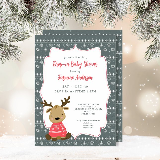 Invitation Baby shower d'arrivée de cerfs de bébés d'hiver (Créateur téléchargé)