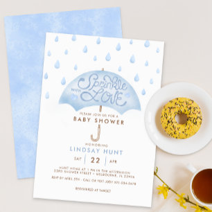 Invitation Baby shower d'arrosage bleu parapluie