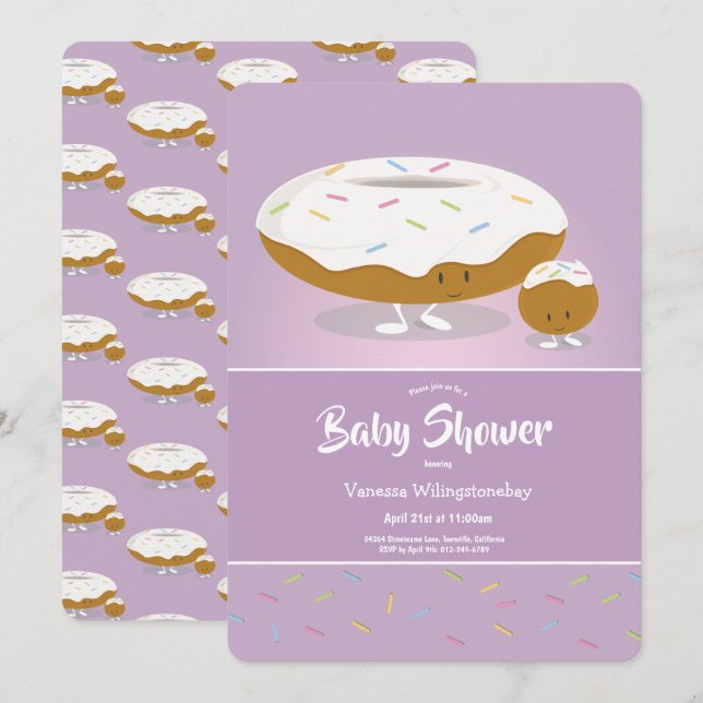 Invitation Baby shower d'arrosage des trous de Donut et de Do (Devant / Derrière)