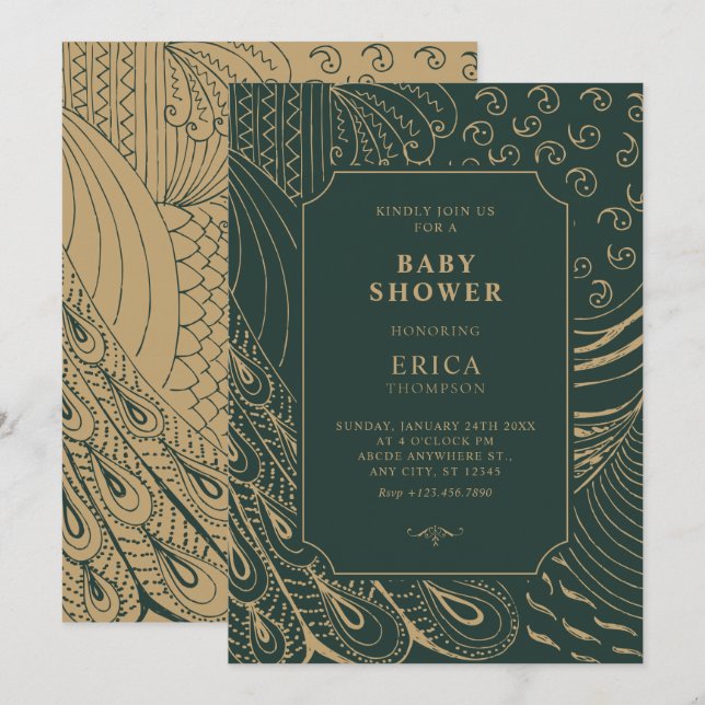 Invitation baby shower d'art ornemental vintage (Devant / Derrière)