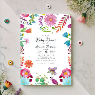 Invitation Baby shower d'art populaire mexicain lumineux