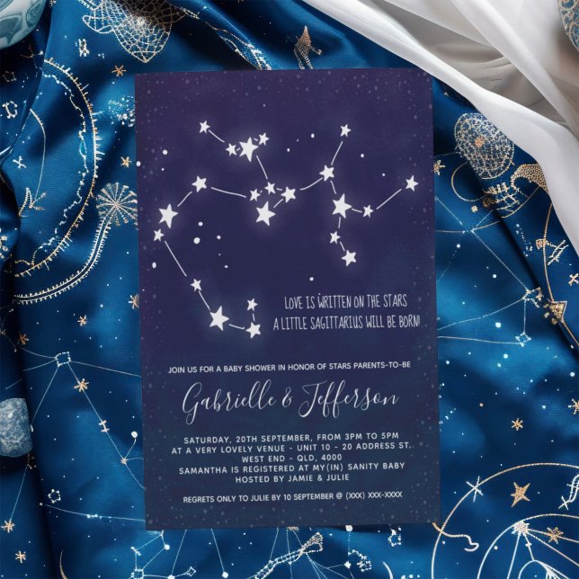 Invitation Baby shower d'astrologie de Sagittarius (Celebrate with the star sign your little one will be born under. Nature takes its course.)