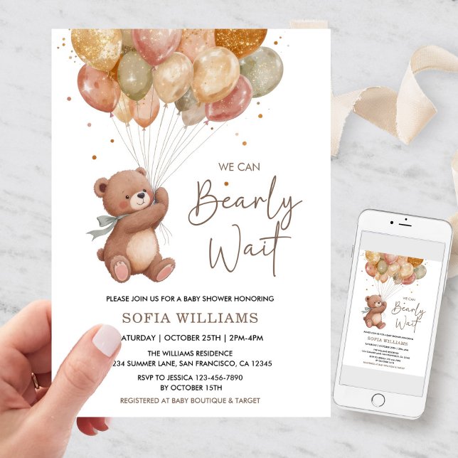 Invitation Baby shower d'attente avant l'automne Neutre selon (We Can Bearly Wait Baby Shower Invitation)