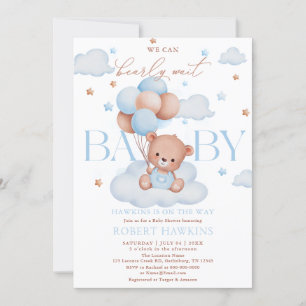 Invitation Baby shower d'attente Bleu Boeuf Teddy Bear