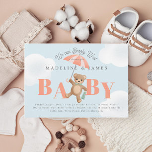 Invitation Baby shower d'attente bleu pour ours en peluche
